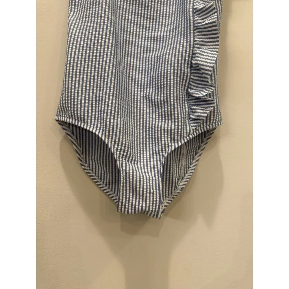 Zara‎ Girls Blue And White Stripped One Piece Swimsuit Size 8-9